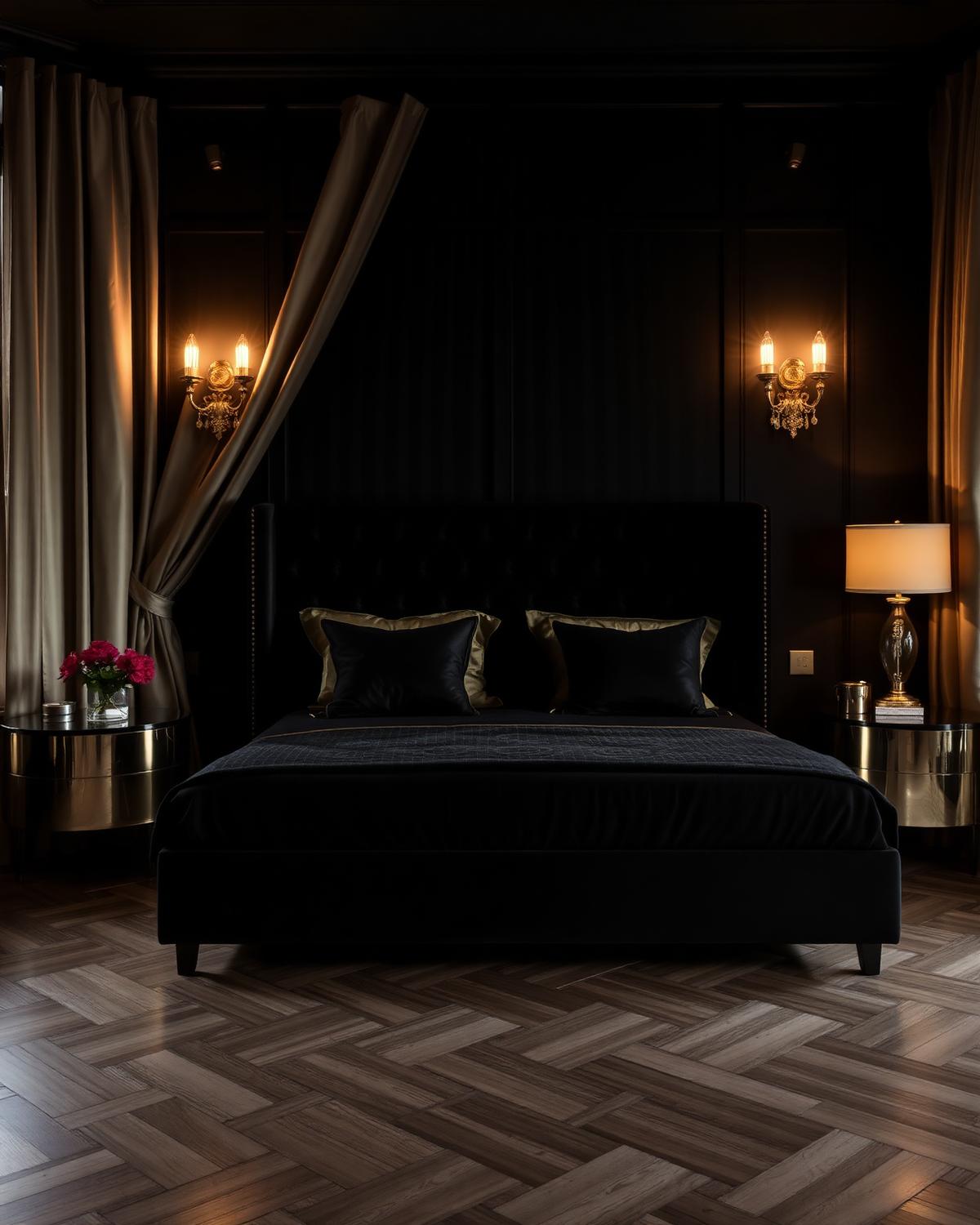 Black velvet bedroom suite